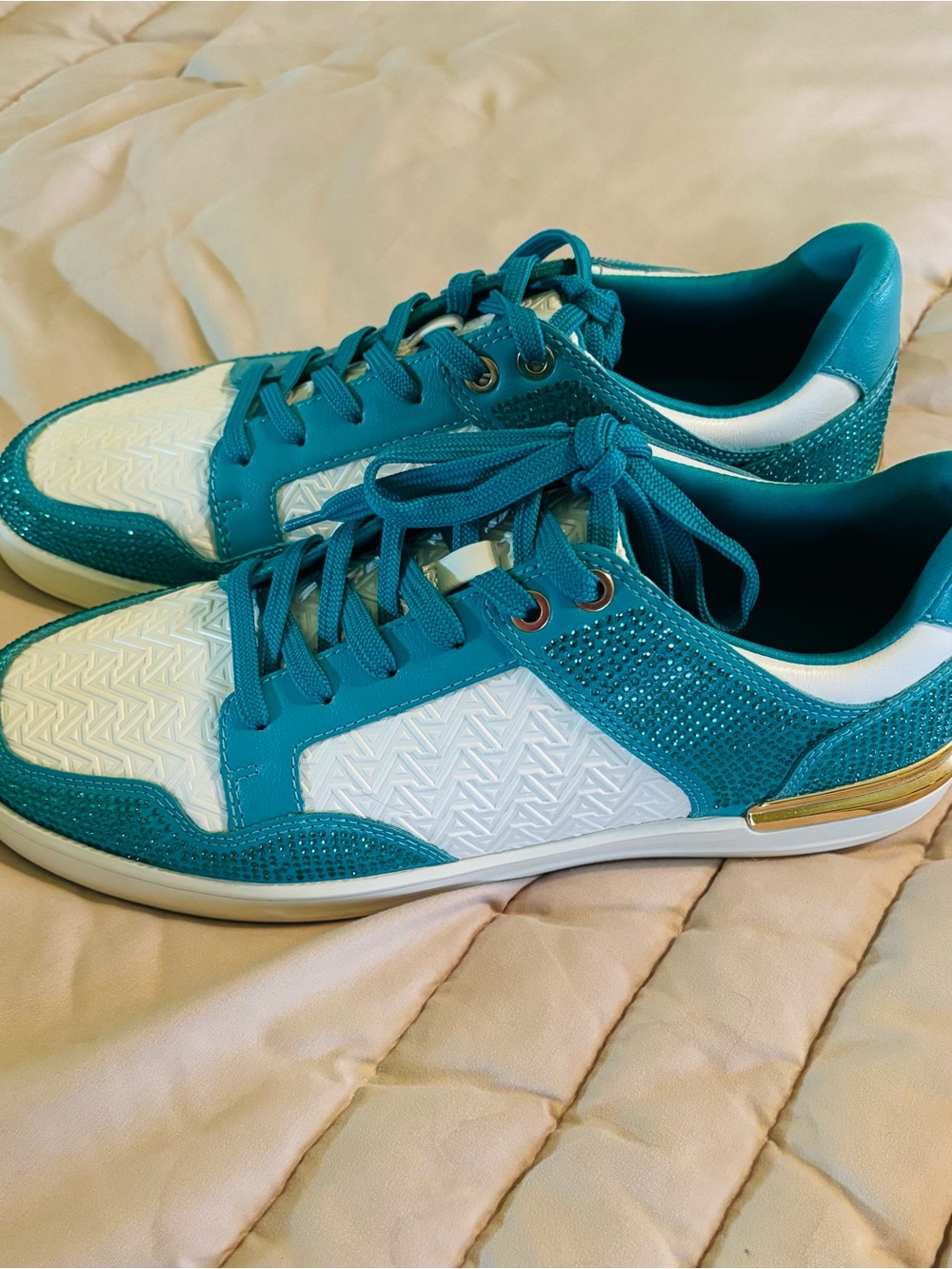 Aldo Teal and White Men Sneakers with Gold Accent